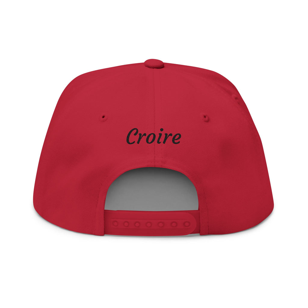 Embroidered Cross Crown Flat Bill Cap — "Croire" Snapback Hat