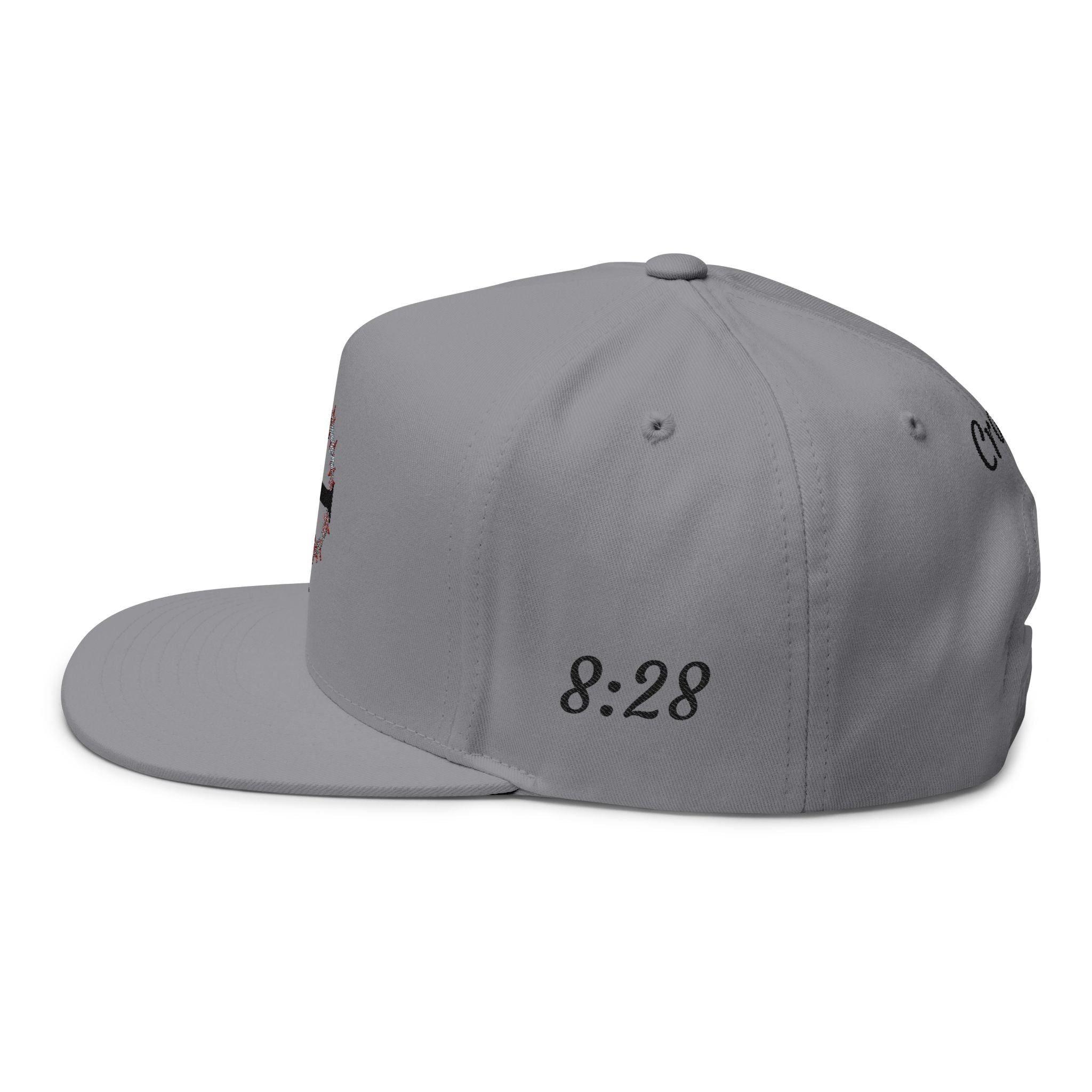 Embroidered Cross Crown Flat Bill Cap — "Croire" Snapback Hat