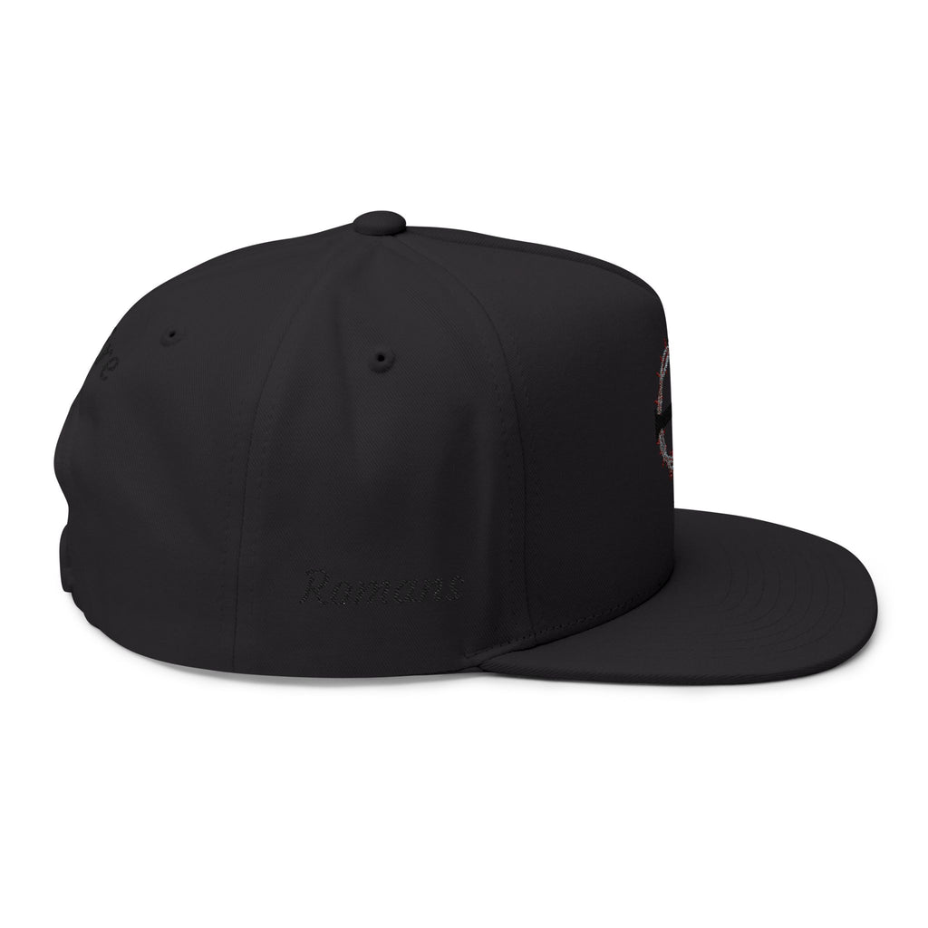 Embroidered Cross Crown Flat Bill Cap — "Croire" Snapback Hat