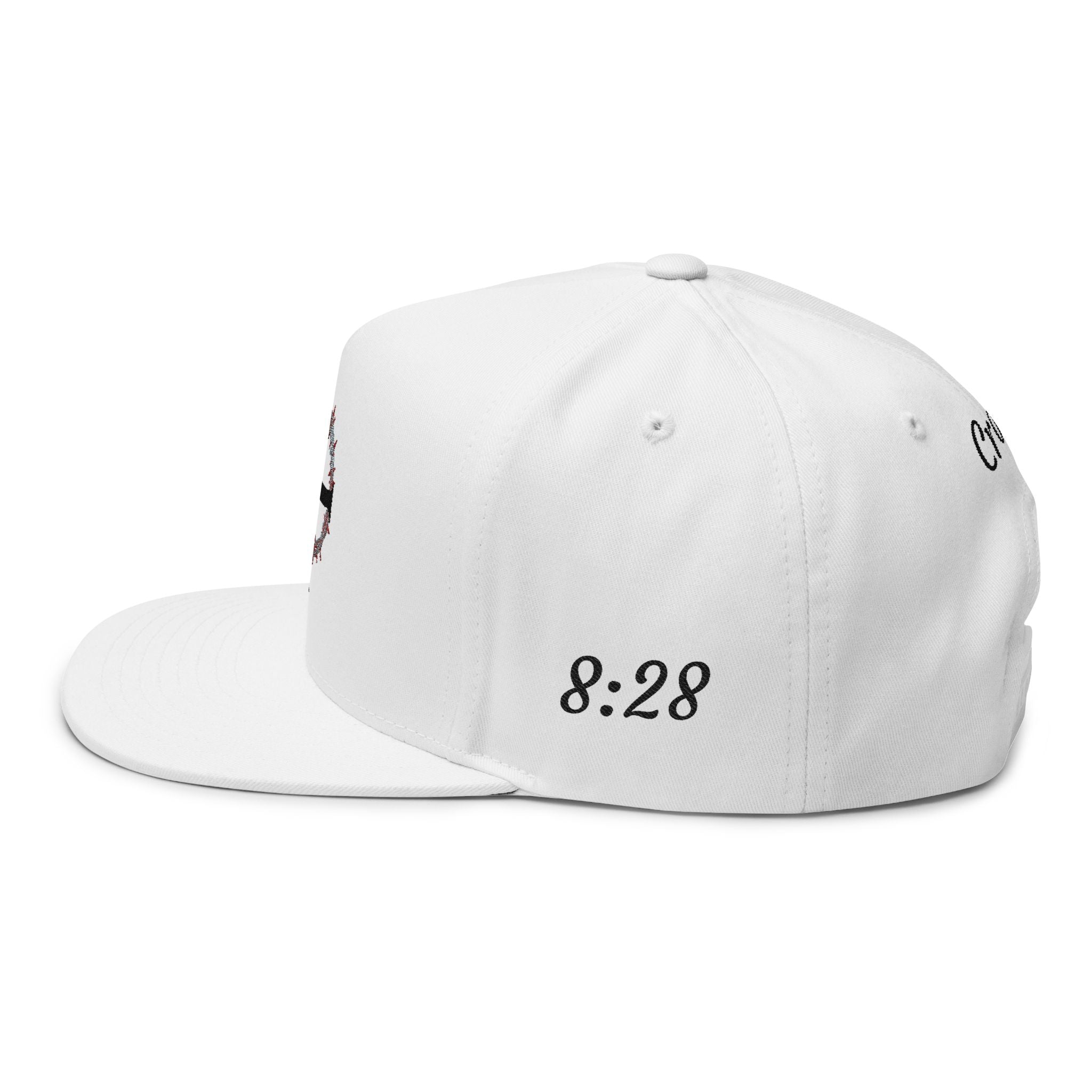 Embroidered Cross Crown Flat Bill Cap — "Croire" Snapback Hat