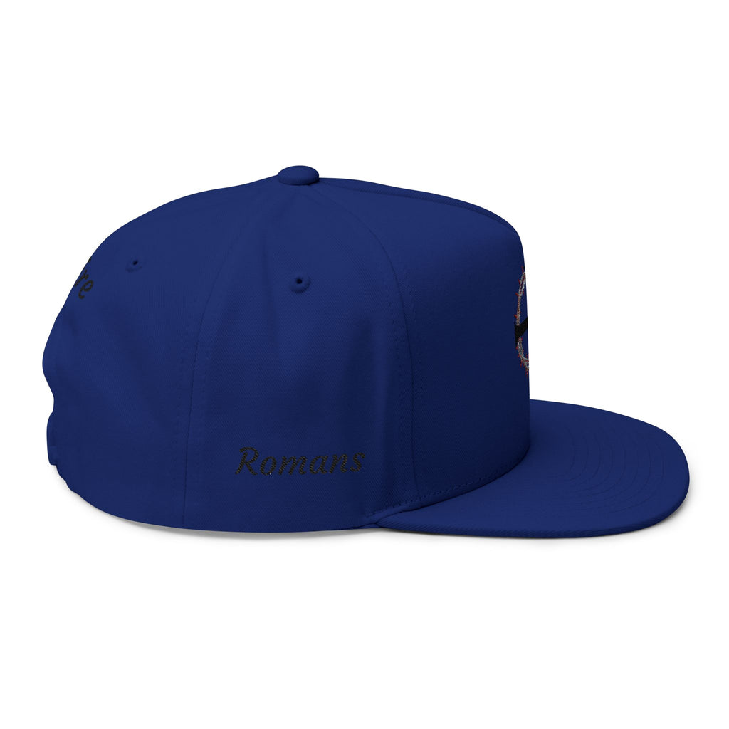 Embroidered Cross Crown Flat Bill Cap — "Croire" Snapback Hat