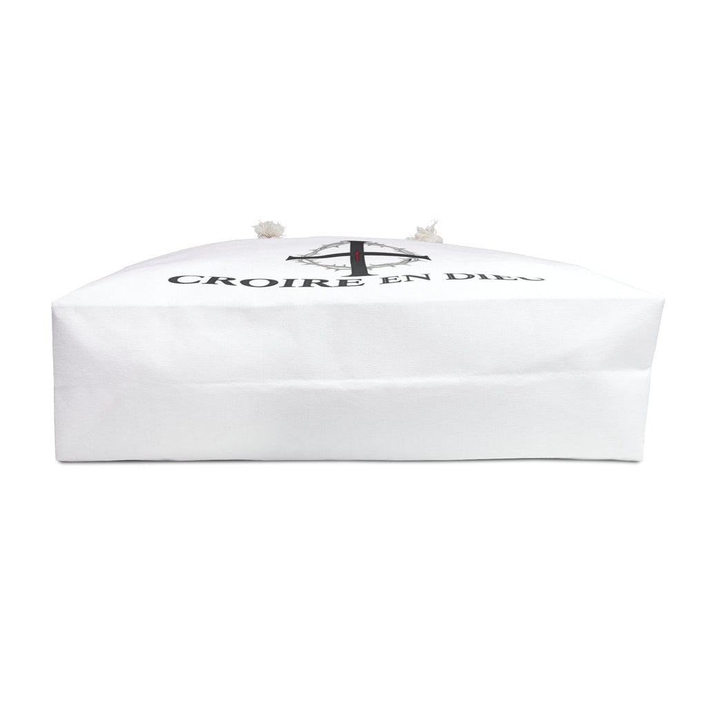 Weekender Bag — 'Croire en Dieu' Cross & Romans 8:28 Inspirational Travel Tote