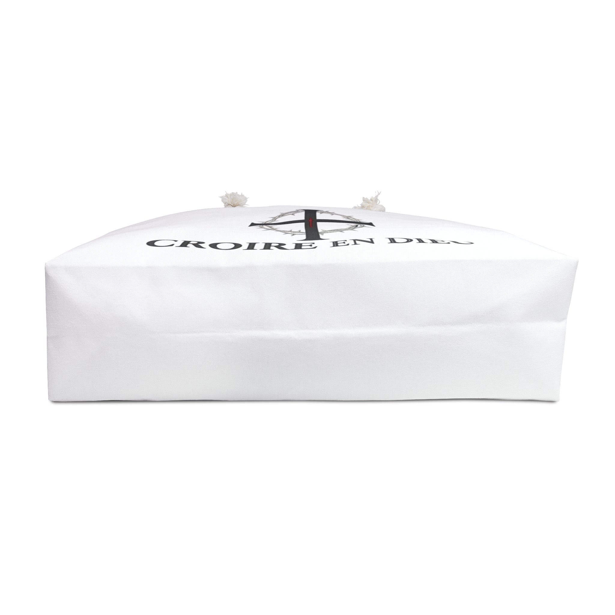 Weekender Bag — 'Croire en Dieu' Cross & Romans 8:28 Inspirational Travel Tote