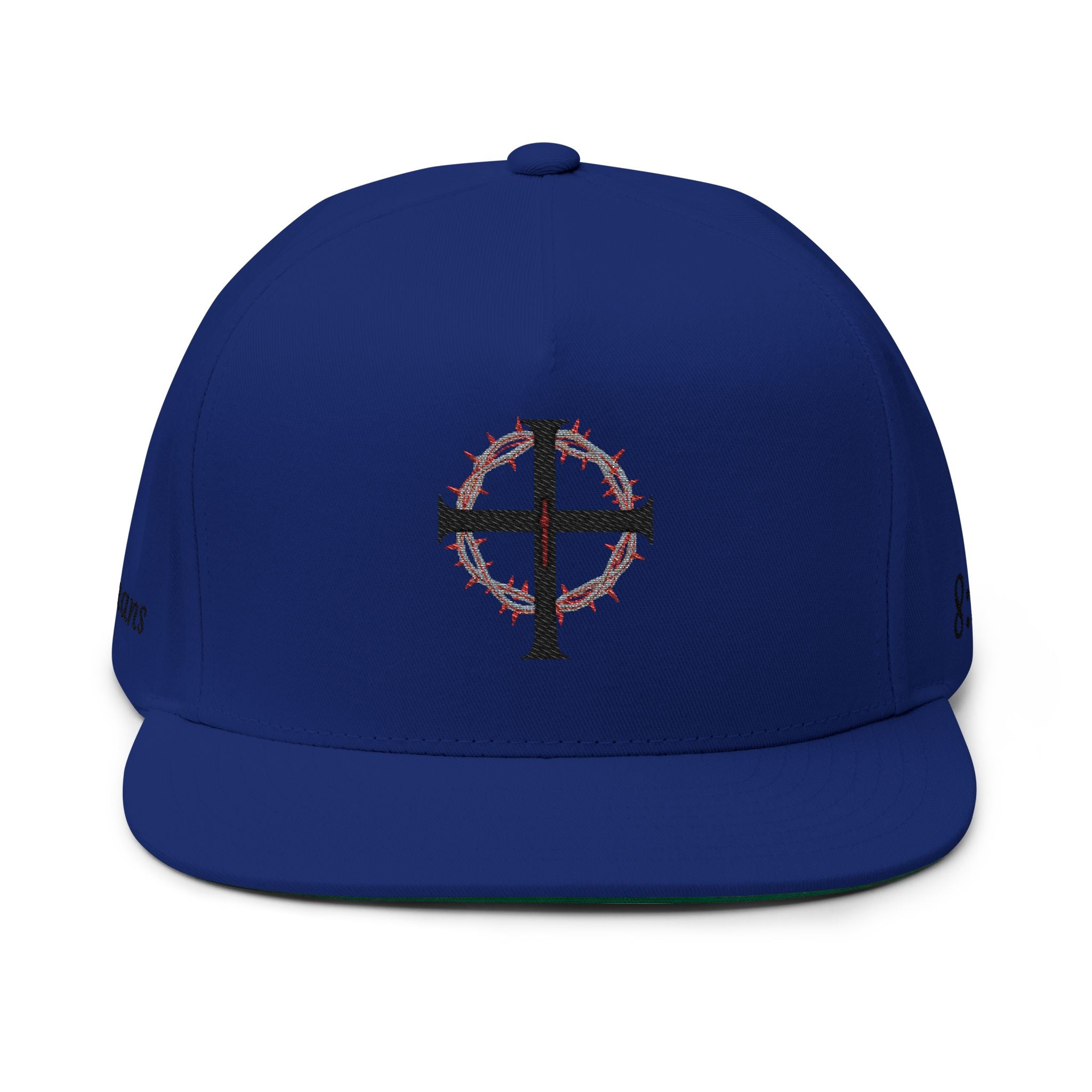 Embroidered Cross Crown Flat Bill Cap — "Croire" Snapback Hat