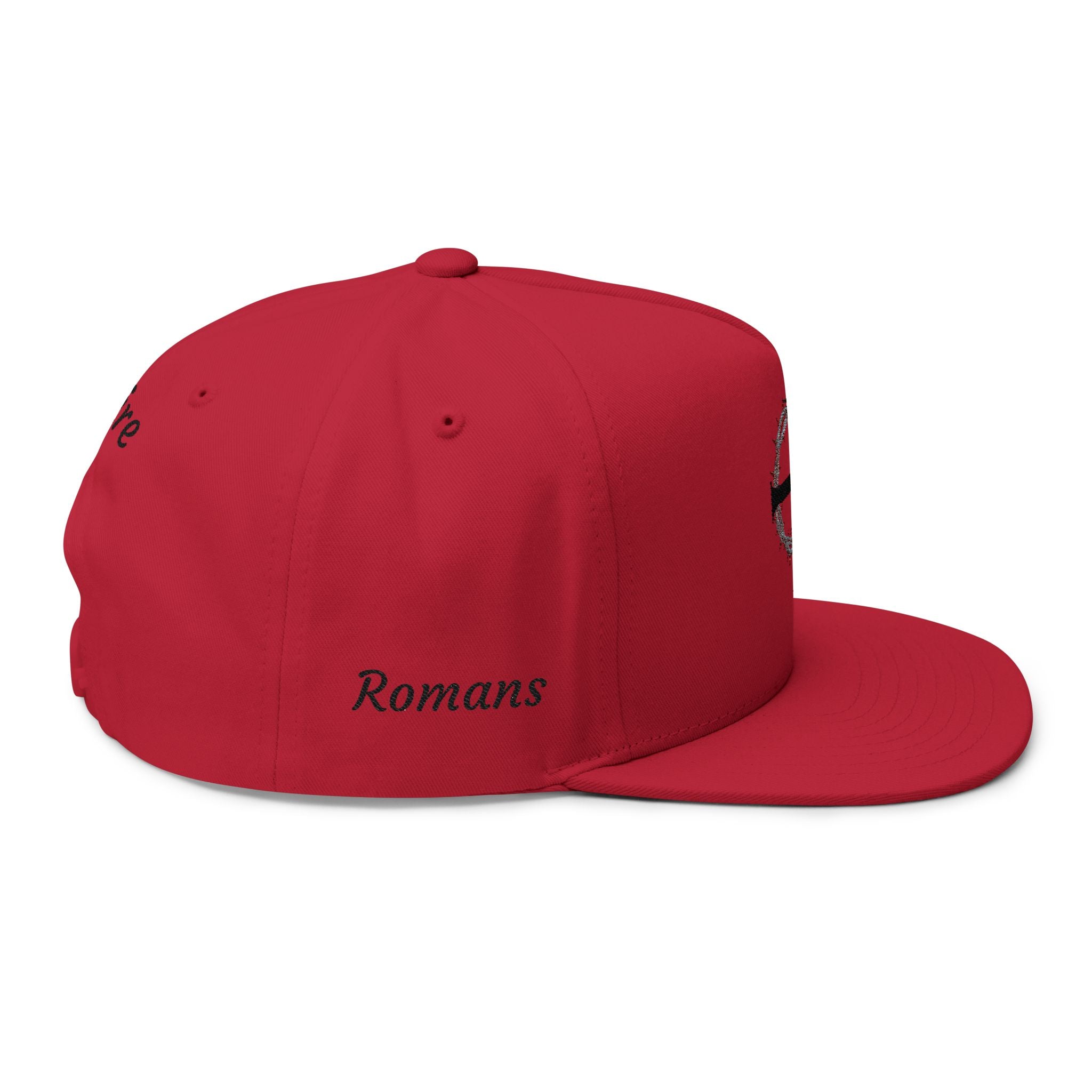 Embroidered Cross Crown Flat Bill Cap — "Croire" Snapback Hat