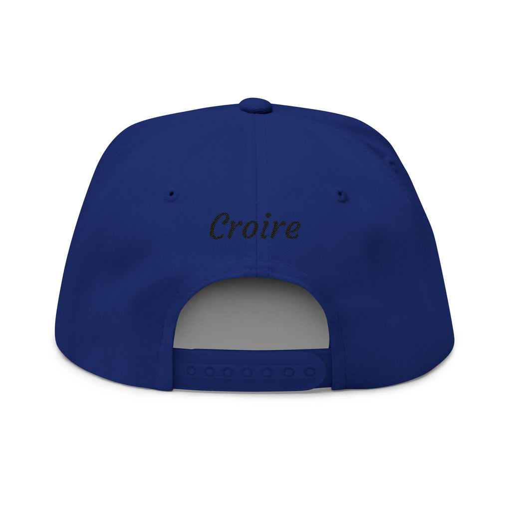 Embroidered Cross Crown Flat Bill Cap — "Croire" Snapback Hat