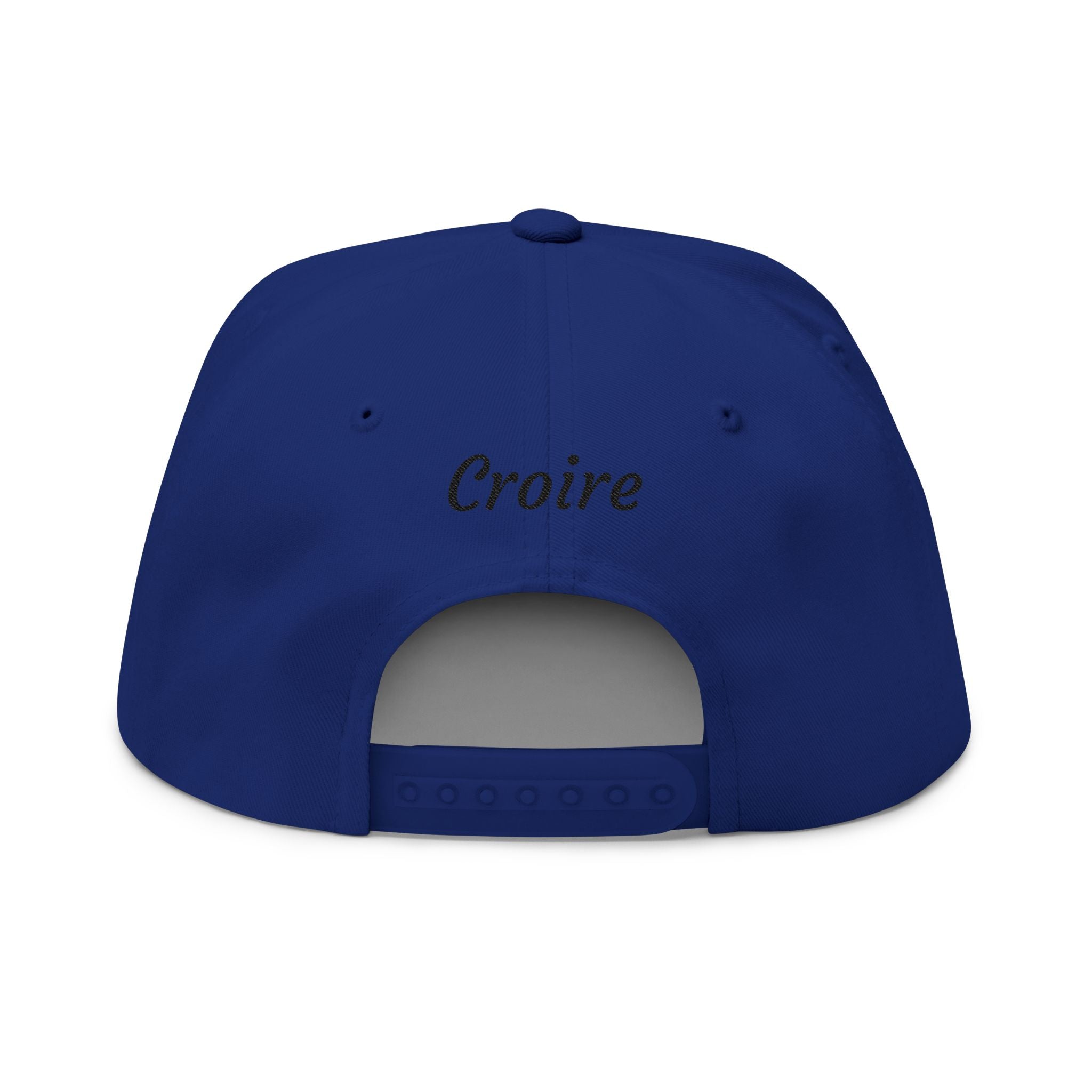 Embroidered Cross Crown Flat Bill Cap — "Croire" Snapback Hat