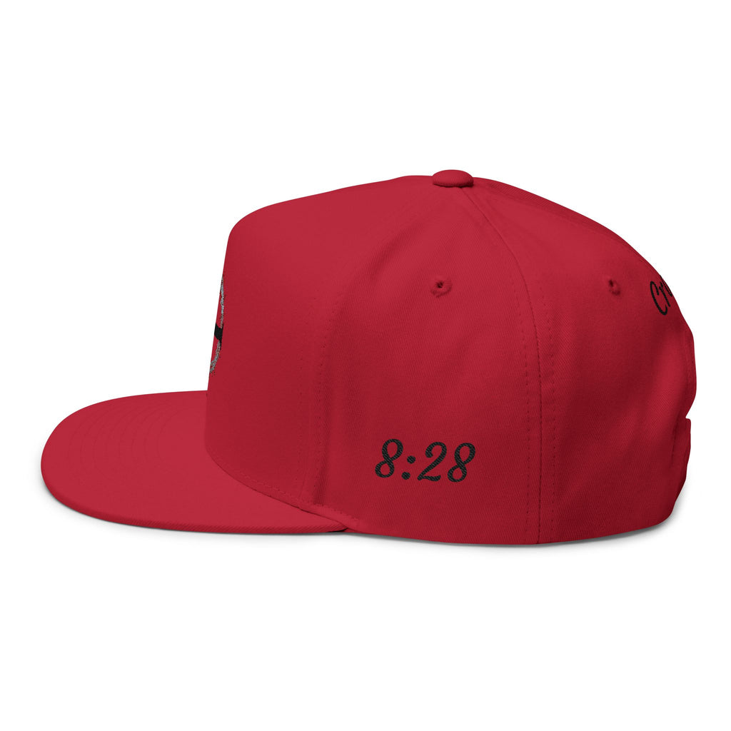 Embroidered Cross Crown Flat Bill Cap — "Croire" Snapback Hat