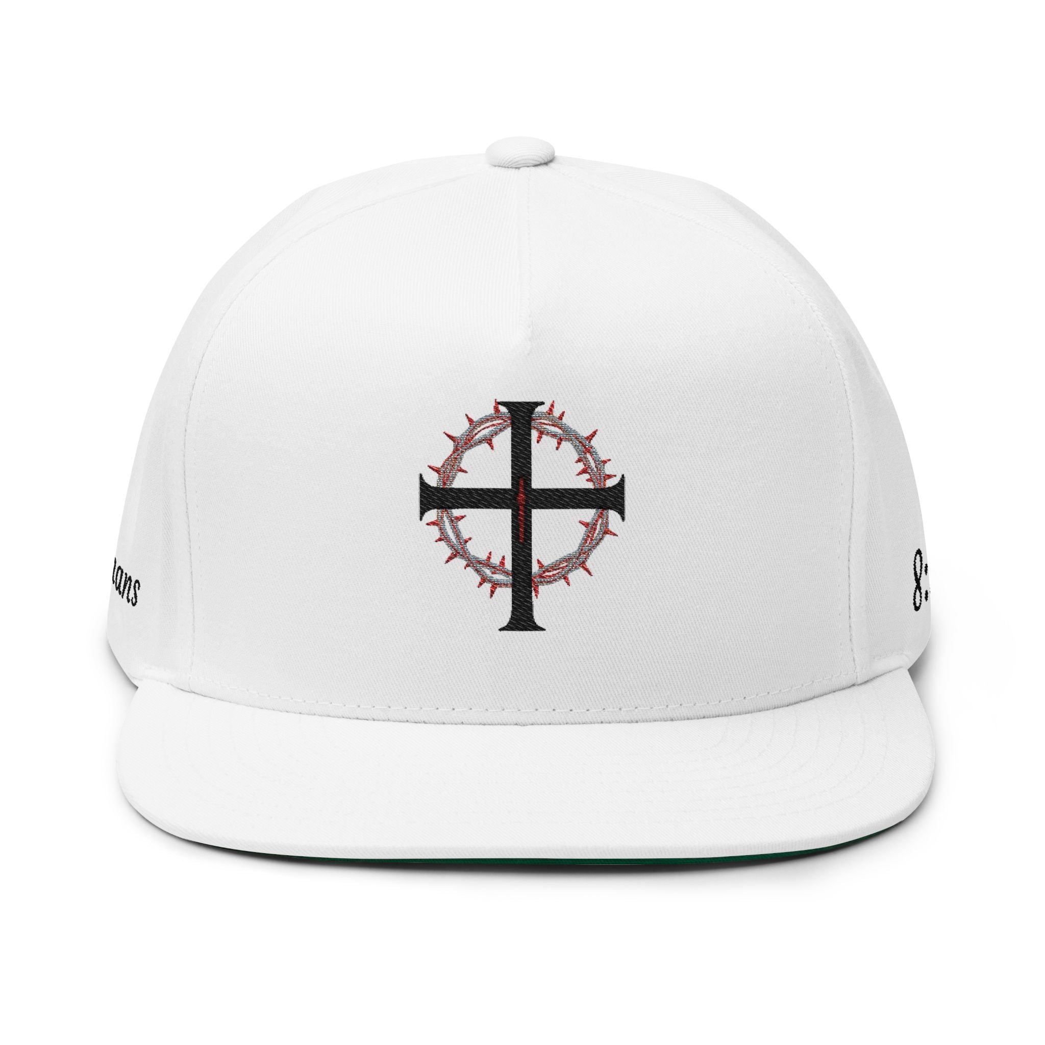 Embroidered Cross Crown Flat Bill Cap — "Croire" Snapback Hat