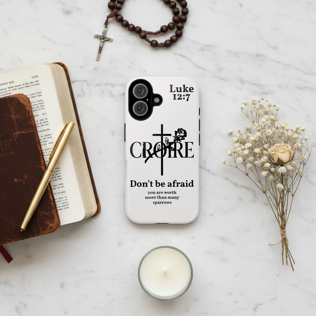 Christian Faith Phone Case – "Don't Be Afraid" Luke 12:7 Cross Design