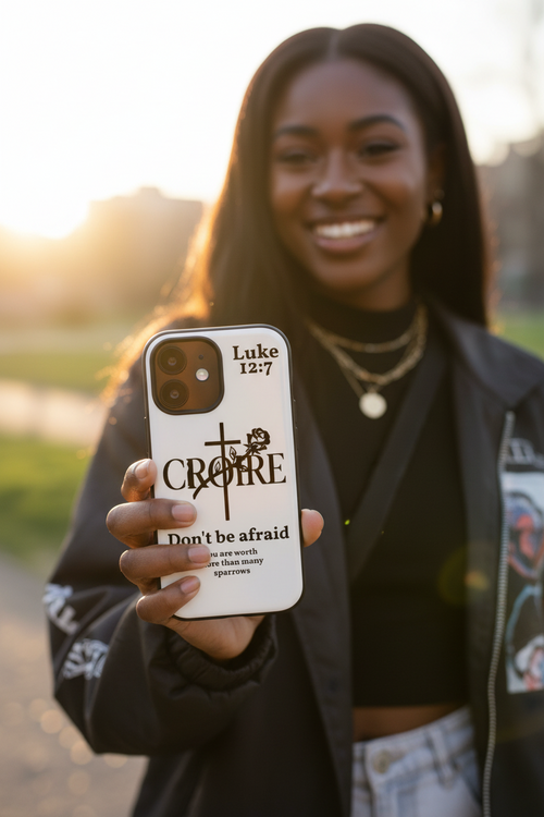 Christian Faith Phone Case – "Don't Be Afraid" Luke 12:7 Cross Design