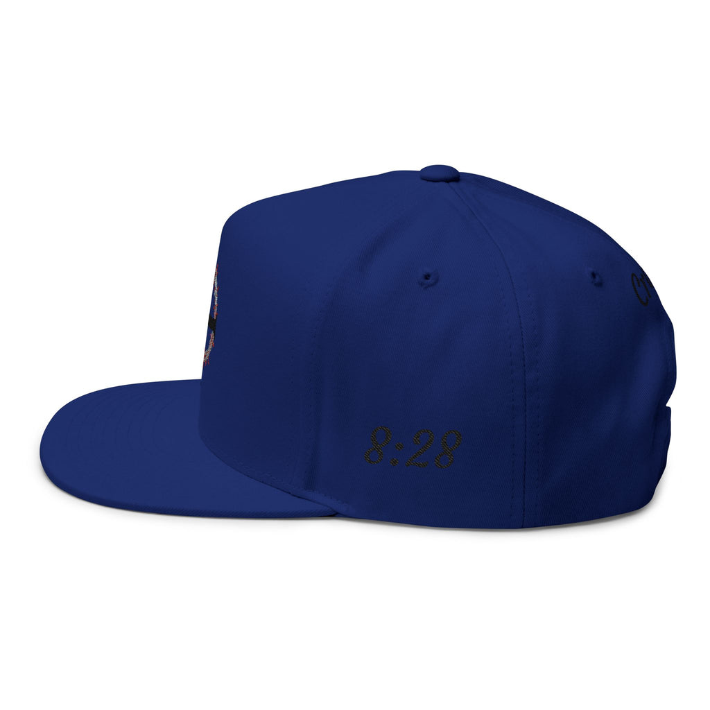 Embroidered Cross Crown Flat Bill Cap — "Croire" Snapback Hat