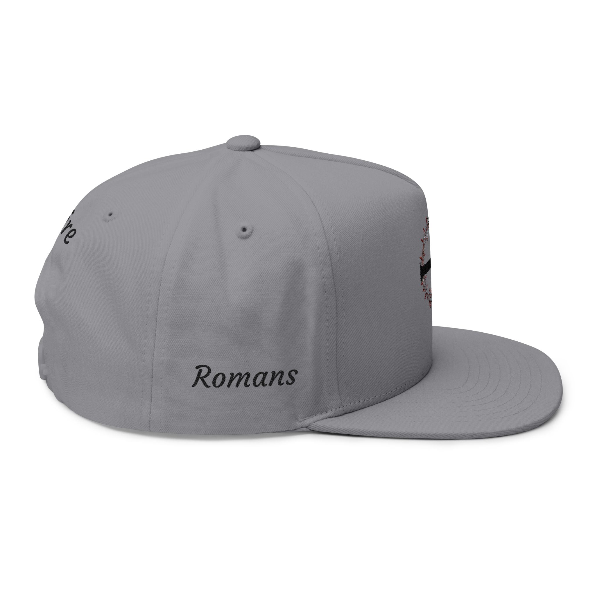 Embroidered Cross Crown Flat Bill Cap — "Croire" Snapback Hat