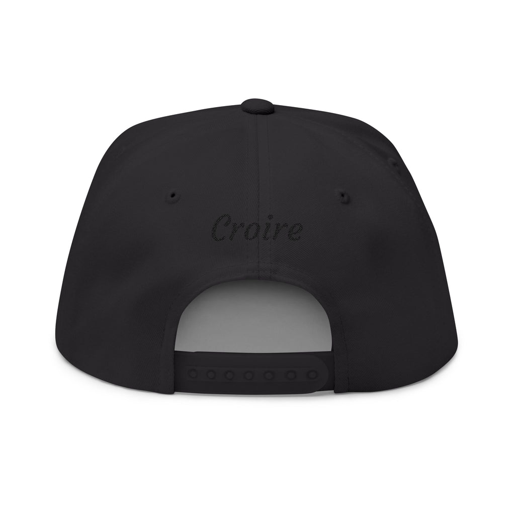 Embroidered Cross Crown Flat Bill Cap — "Croire" Snapback Hat