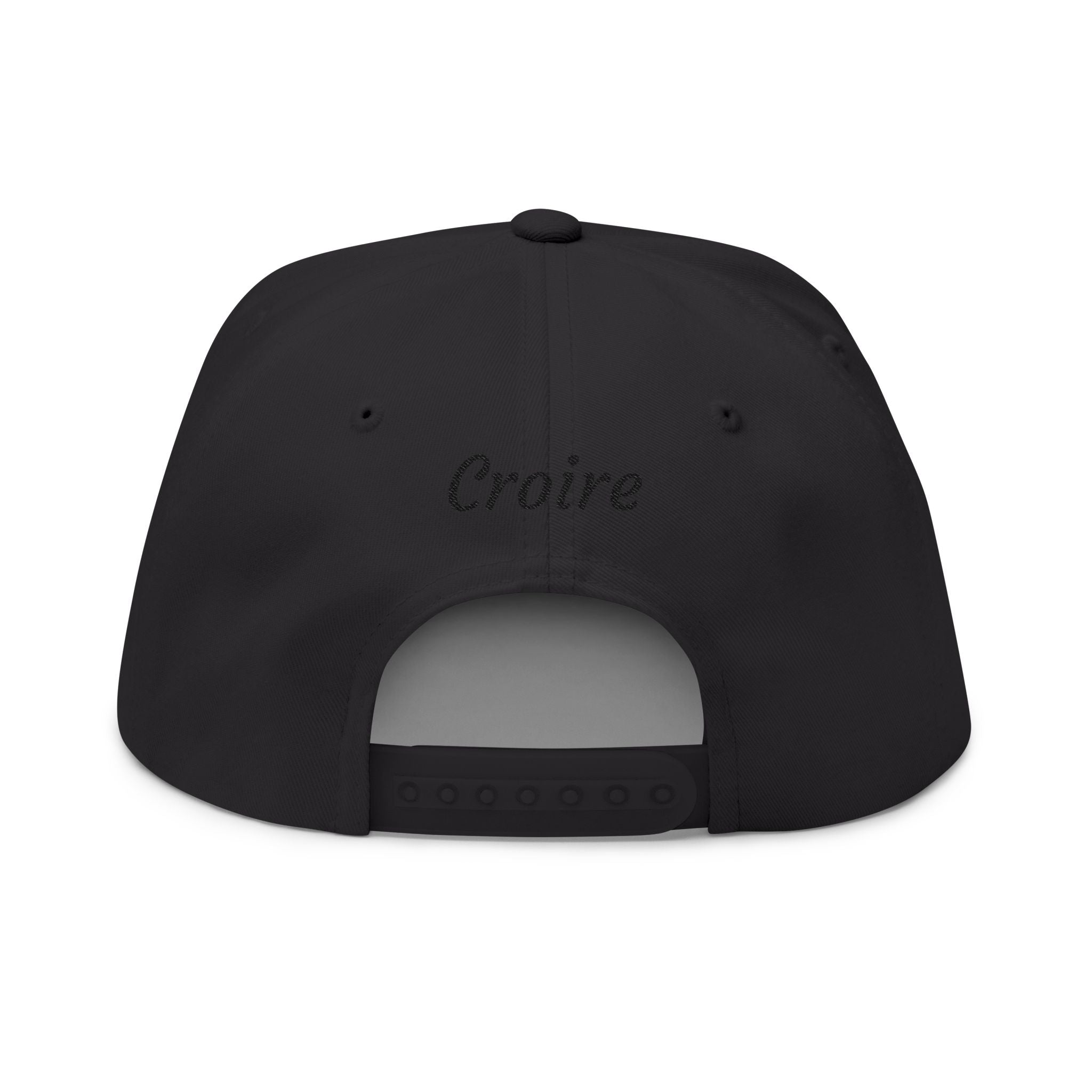 Embroidered Cross Crown Flat Bill Cap — "Croire" Snapback Hat