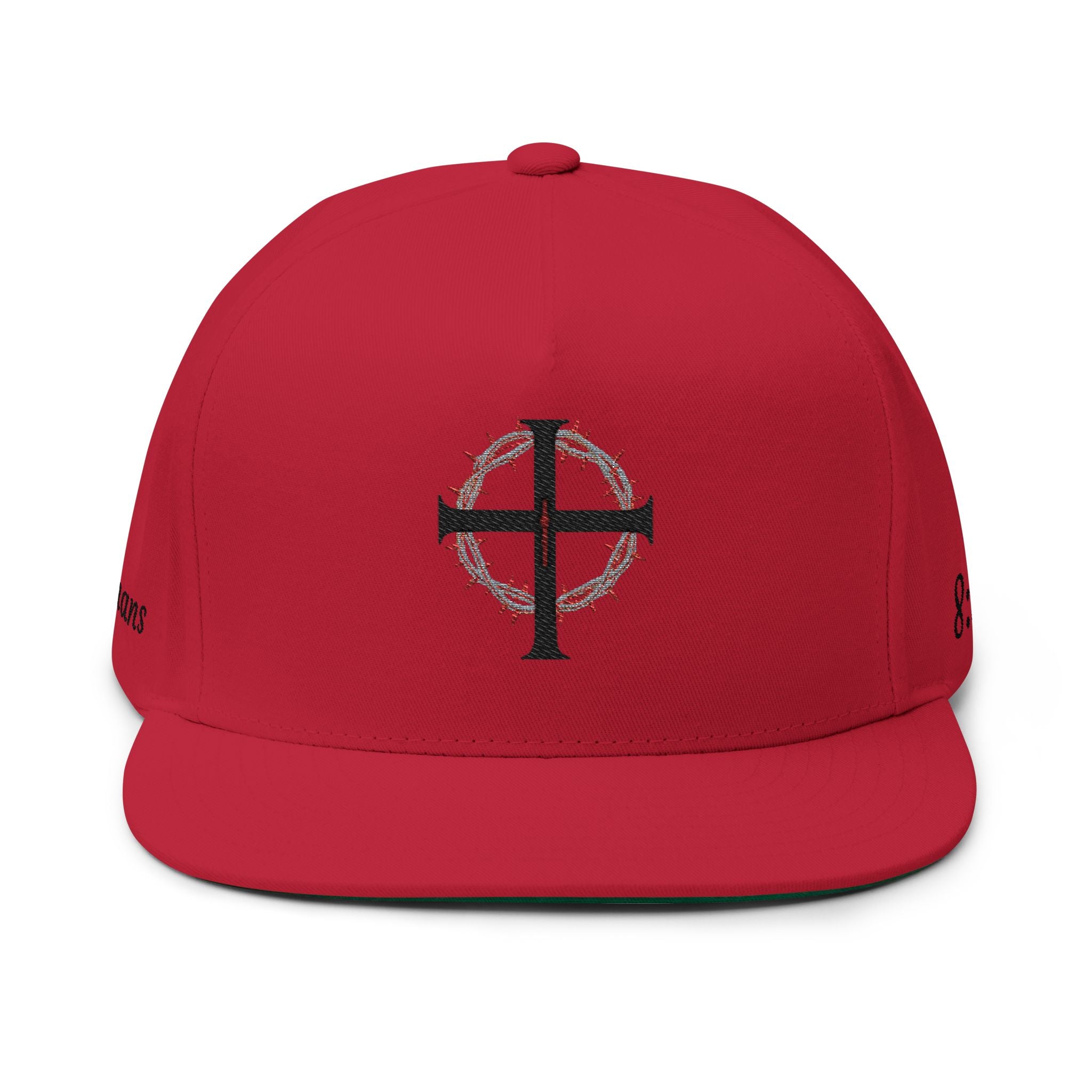 Embroidered Cross Crown Flat Bill Cap — "Croire" Snapback Hat