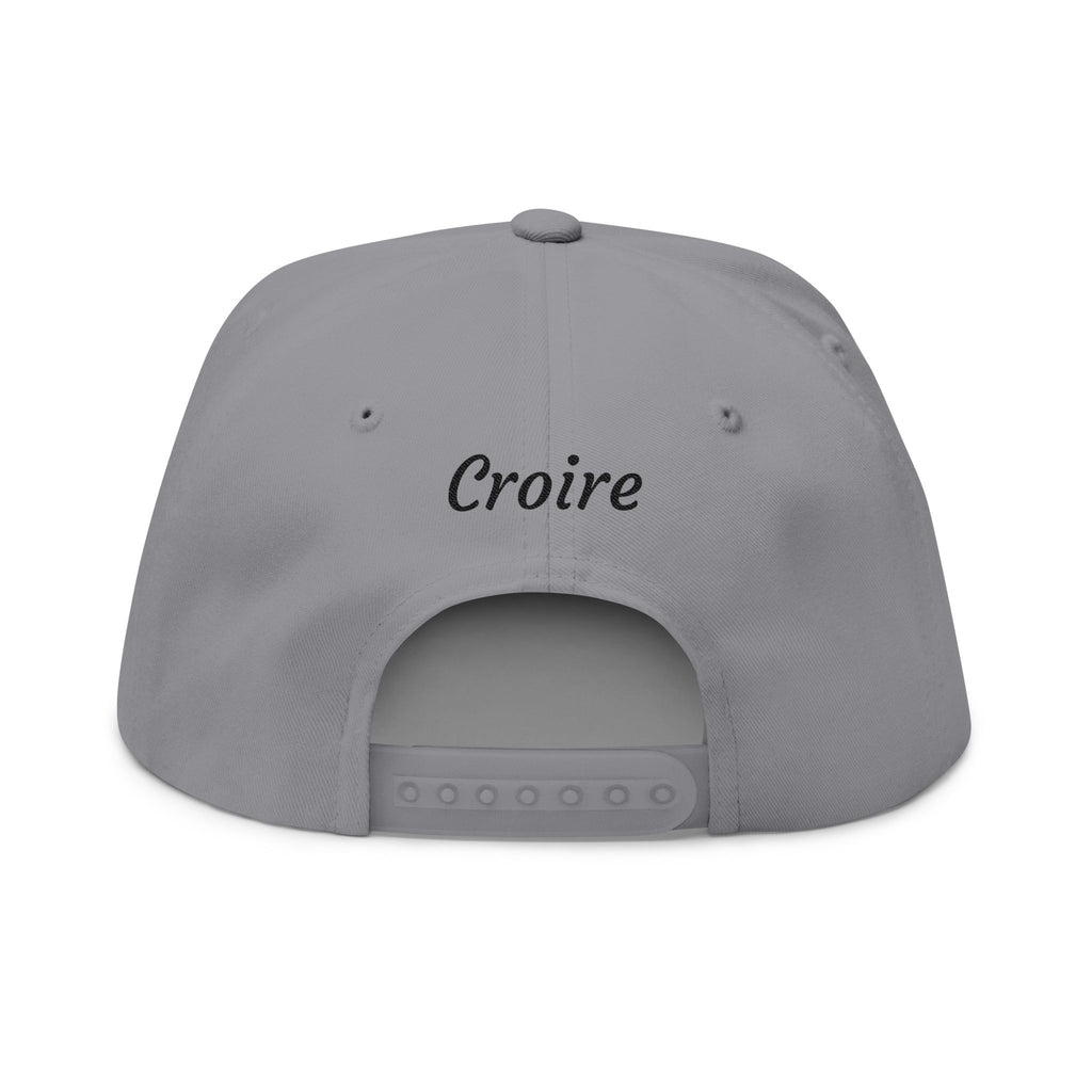 Embroidered Cross Crown Flat Bill Cap — "Croire" Snapback Hat