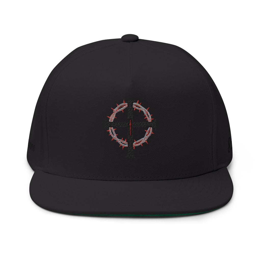 Embroidered Cross Crown Flat Bill Cap — "Croire" Snapback Hat
