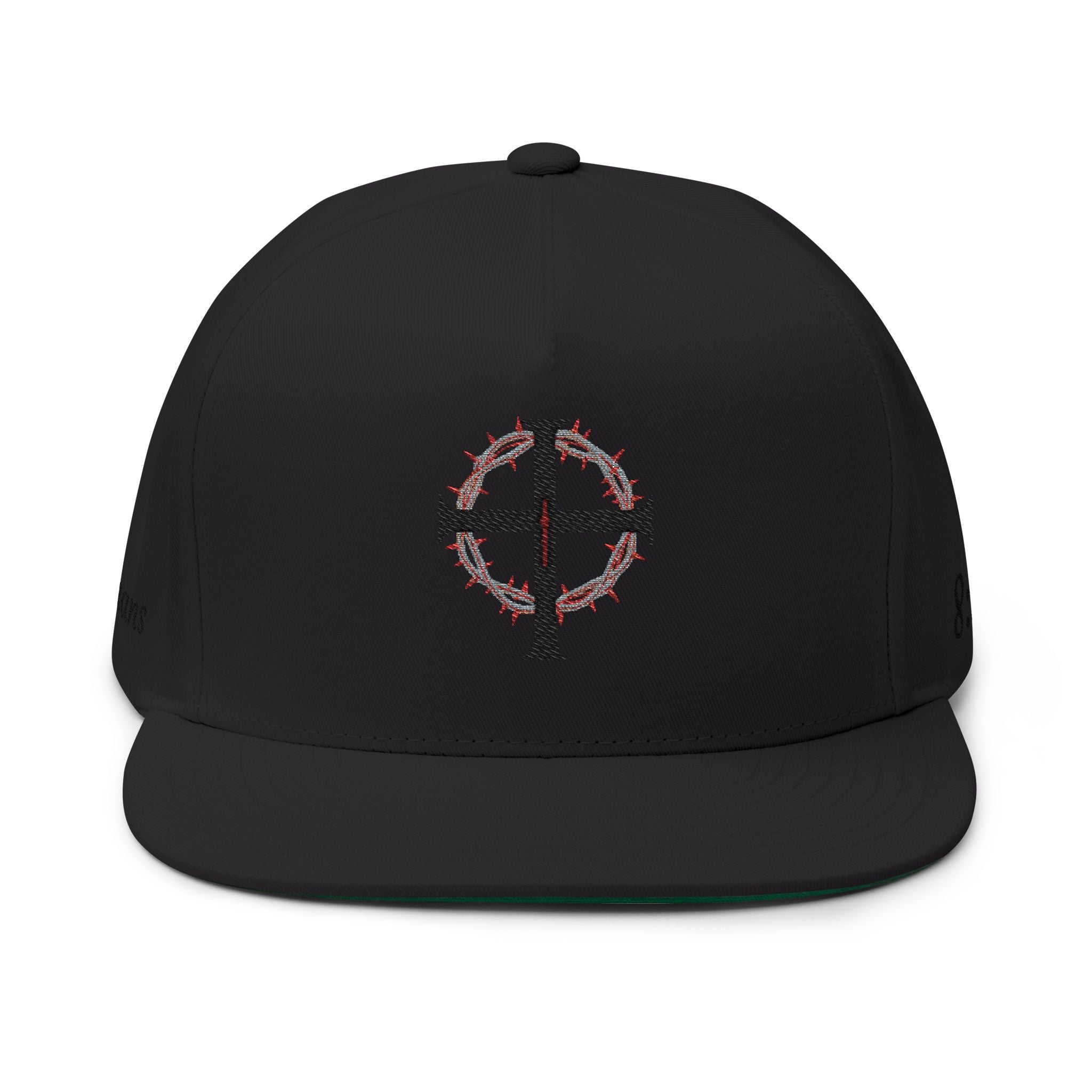 Embroidered Cross Crown Flat Bill Cap — "Croire" Snapback Hat