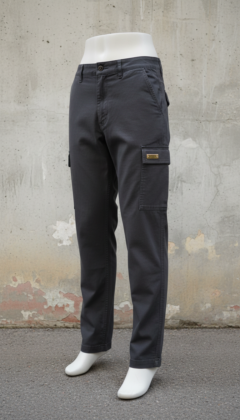 Charcoal Utility Pants with Metallic Logo Accent