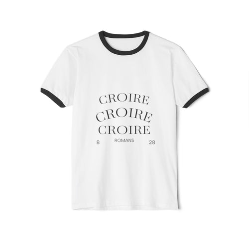 Croire Vintage Ringer Tee — "CROIRE" French Typography Graphic T-Shirt