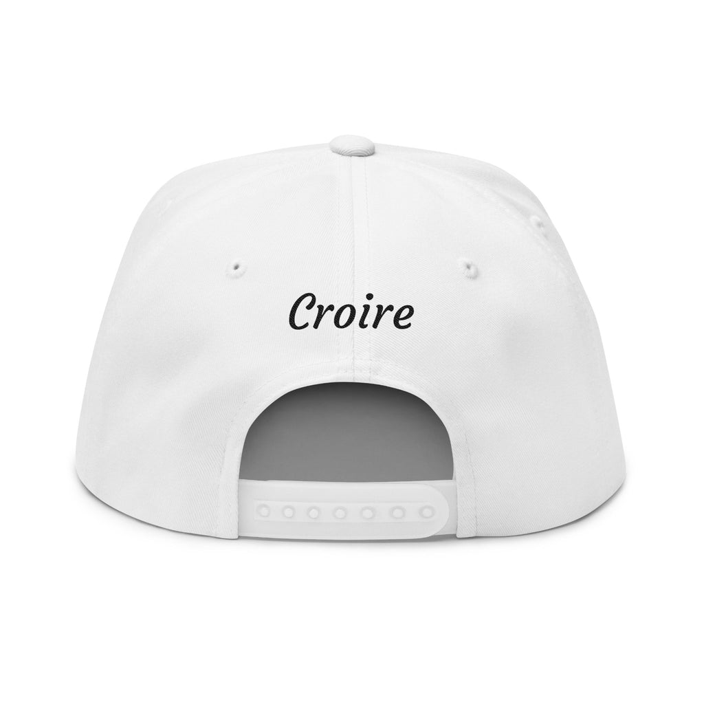 Embroidered Cross Crown Flat Bill Cap — "Croire" Snapback Hat