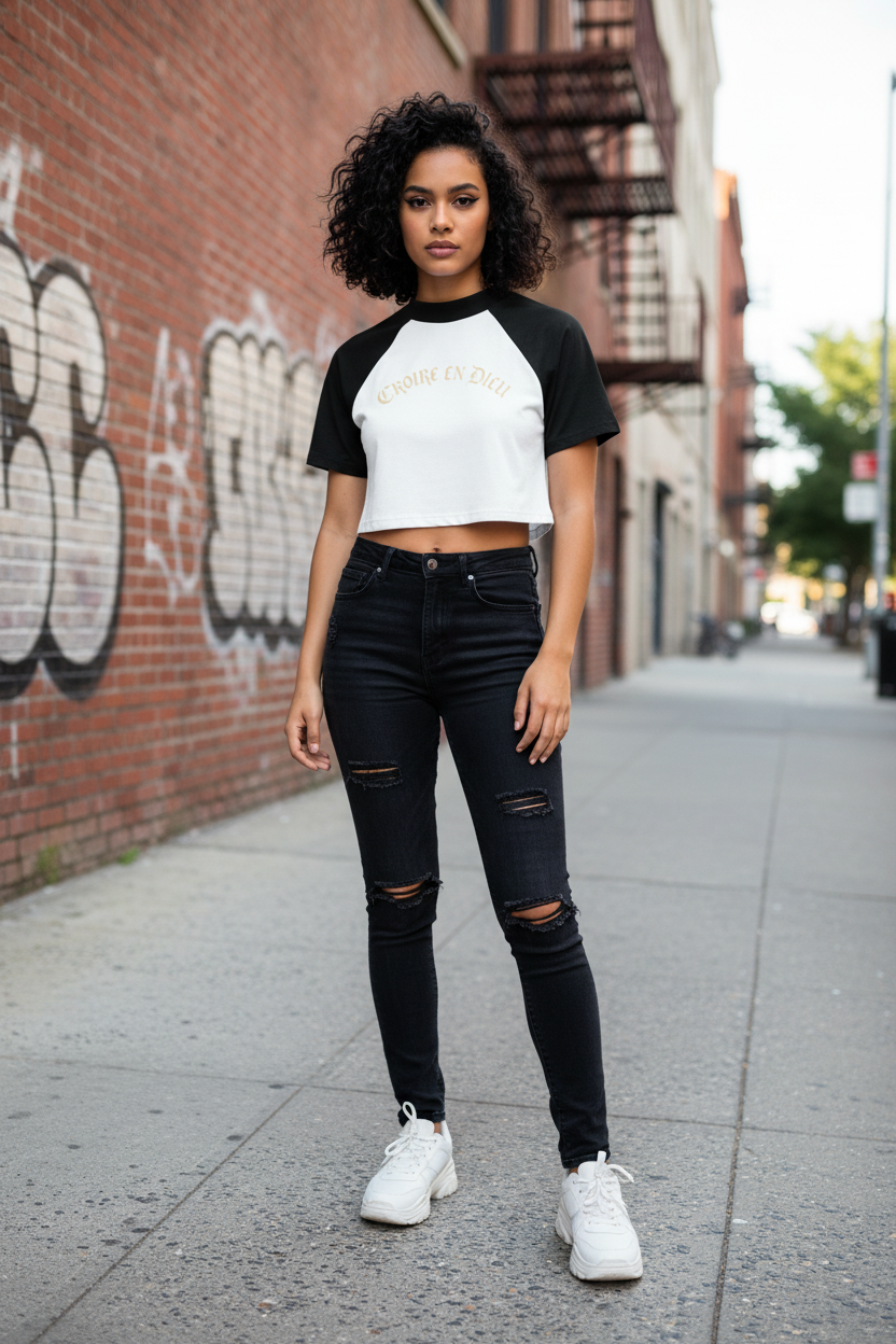 Croire en Dieu crop top front view - urban street