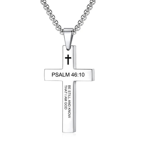 Christian Bible Verse Cross Pendant Necklace Stainless Steel Religious Scripture Prayer Jewelry Gifts