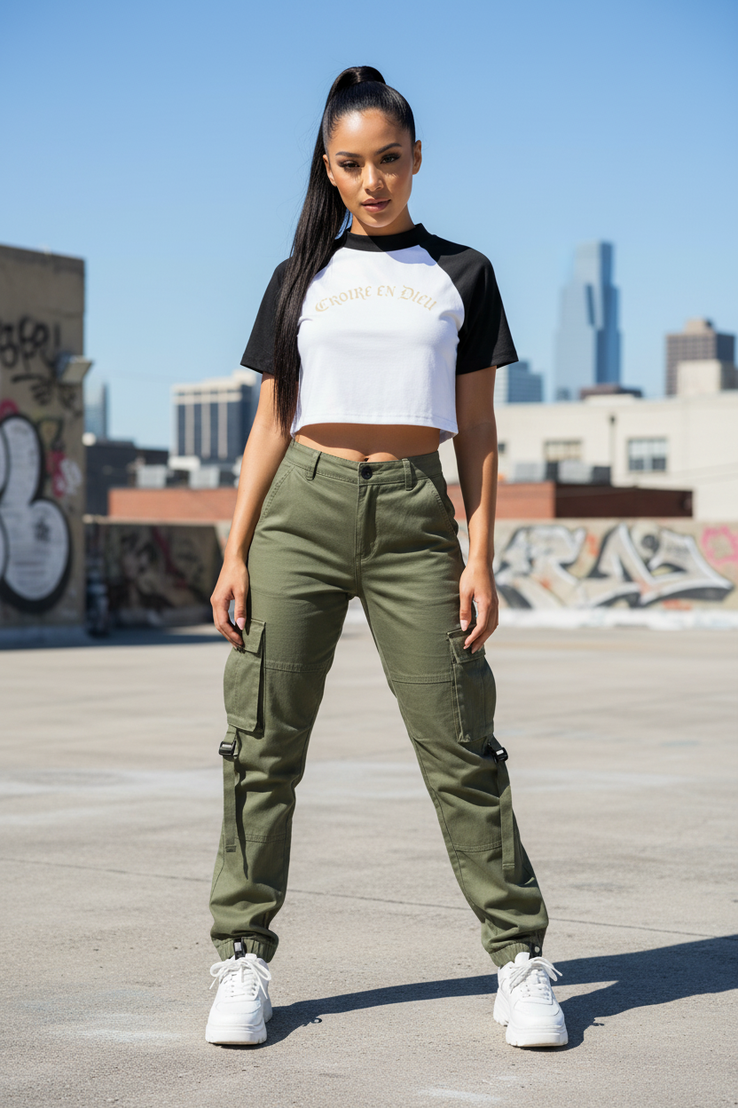 Croire Women’s Color Block Raglan Crop T-Shirt