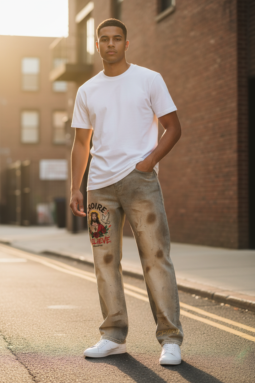 Unisex Vintage Wash Barrel Leg Jeans