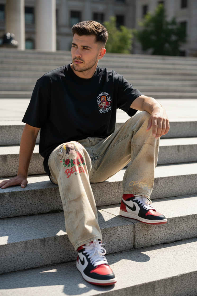 Unisex Vintage Wash Barrel Leg Jeans